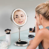 9" Large Lighted Makeup Mirror with 1X/10X Magnification, 4000mAh Rechargeable Vanity Mirror with Height Adjustable & 3 Color Dimmable Lights, 360°Swivel Double Sided Tabletop Cosmetic Mirror