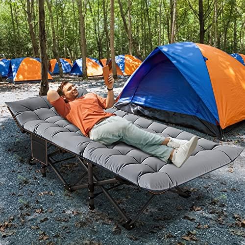 ABORON Folding Camping Cot W/Mat for Adults, Heavy Duty Outdoor Bed with Carry Bag,1200 D Layer Oxford Travel Camp Cots