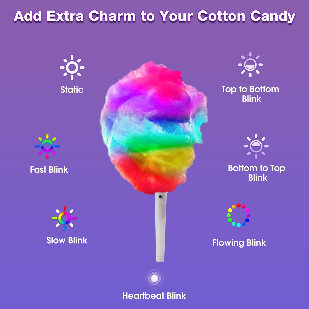 25 Pcs LED Cotton Candy Cones - Glowing Cotton Candy Sticks for Parties - Reusable & Waterproof Cotton Candy Holders - Vibrant Colors for Christmas, Birthdays & Events