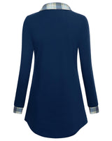 Gaharu Women Tunics: Warm Collared Button Lapel - Winter Sweatshirts Long Sleeve Sweater Shirts - Flowy Long Blouse Christmas Business Casual Plaid Tunic Tops for Leggings Blue Green Plaid XL