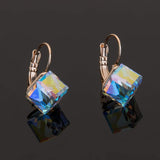 EVEVIC Austrian Crystal Cube Drop Leverback Earrings for Women