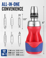 WORKPRO 12-in-1 Stubby Ratcheting Multi-bit Screwdriver, Short Screw Drivers with Magnetic, Quick-load Mechanism, Premium S2 Steel, Small Screwdriver with Double End Bits in Handle