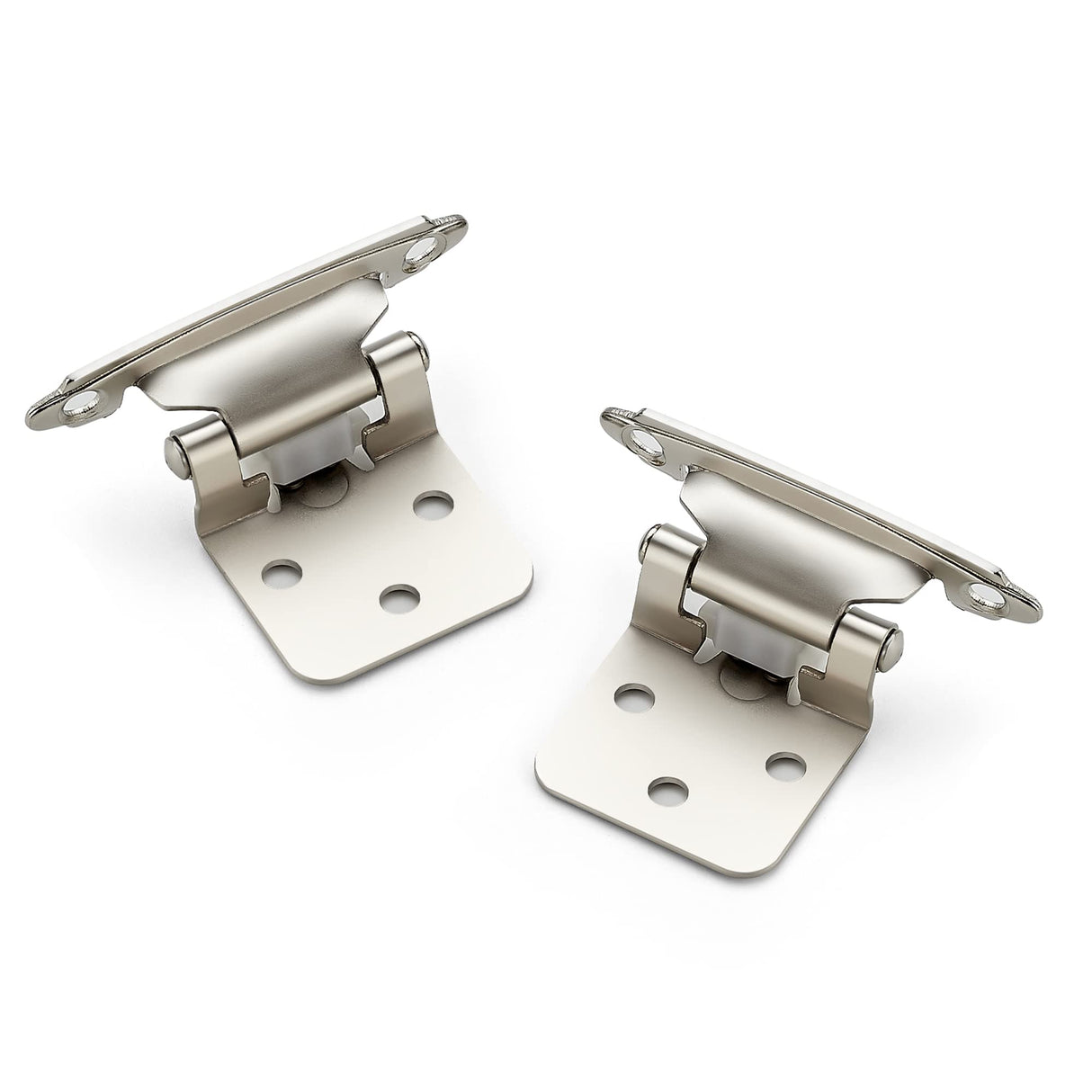 Ravinte 50 Pack (25 Pairs) 1/2 inch Overlay (Variable) Cabinet Hinges, Self-Closing Semi-Concealed Face Mount, Satin Nickel Decorative Hardware with Door Bumpers for Kitchen & Cupboard Doors, Silver