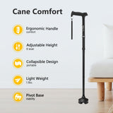 Walking Cane for Men & Women - Folding, Adjustable, Lightweight, Walking Canes for Seniors Balance, Free Standing, Pivot Tip, Soft Handle, Foldable Walking Sticks with Travel Bag (Black)