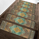 Carpet Stair Treads Non Slip 15PCS, 8" X 30" Edging Stair Runner for Wooden Steps Indoor, Resistant Stair Rug with Reusable TPE Adhesive Backing, Residue Free Mat for Elders, Pets, Amber&Cyan