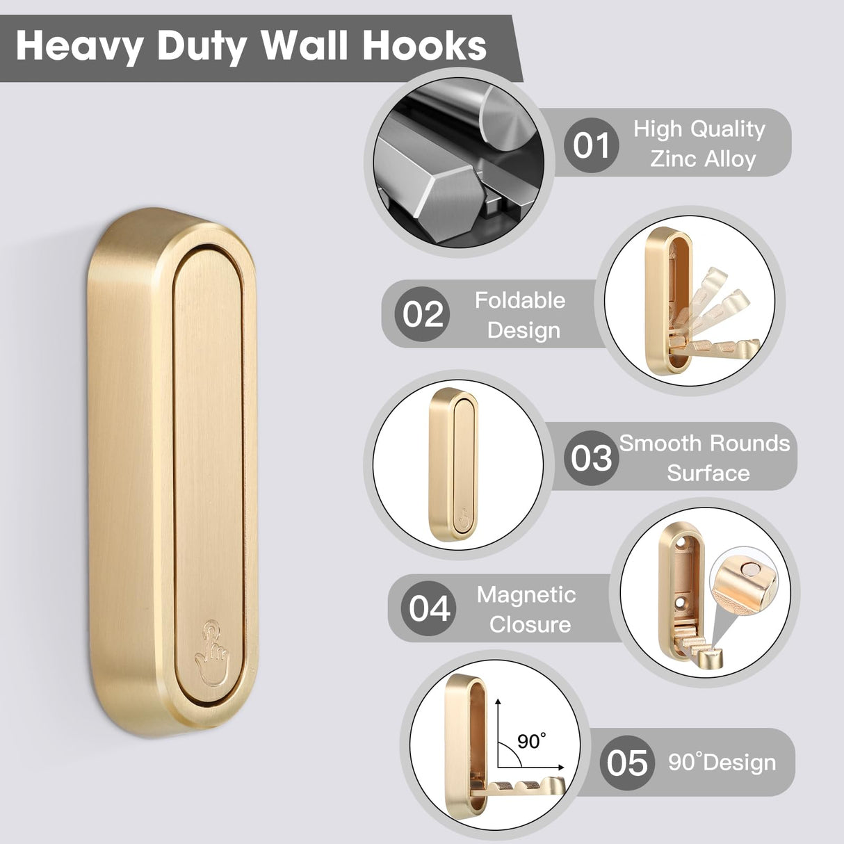 Dntorx Foldable Wall Hook, 40 lbs Heavy Duty Screw Mounted, Aluminum Alloy Flip-Down Gold Coat Hook, Space-Saving Folding Wall Hanger for Bathroom Bedroom Entryway Closet, Includes Screws (4 Pack)