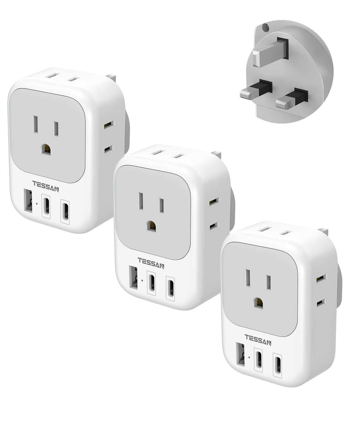 US to UK Plug Adapter 3 Pack, TESSAN Type G Adapter for Travel with 4 ...