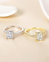 TIGRADE 3CT Engagement Ring for Women Emerald Cut Cubic Zirconia Wedding Band CZ Promise Wedding Ring Size 4-11, Silver, Size 7