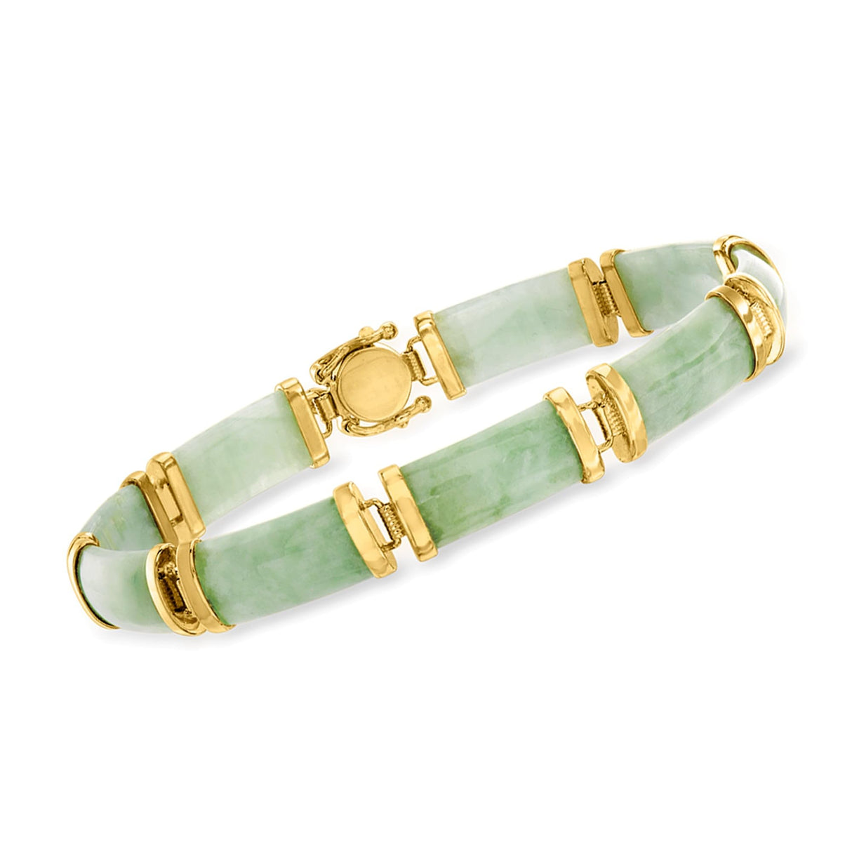 Ross-Simons Jade Good Fortune Bracelet in 18kt Gold Over Sterling. 7.5 inches