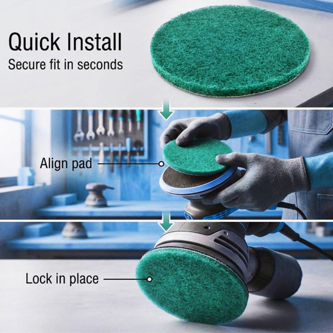 JUNLIXN 5 Inch 180 Grit Drill Brush Scrubber Scouring Pads, 20 Pcs Hook & Loop Power Scrubber Scouring Pad for Rotary Tools, Random Orbital Sander (Green)