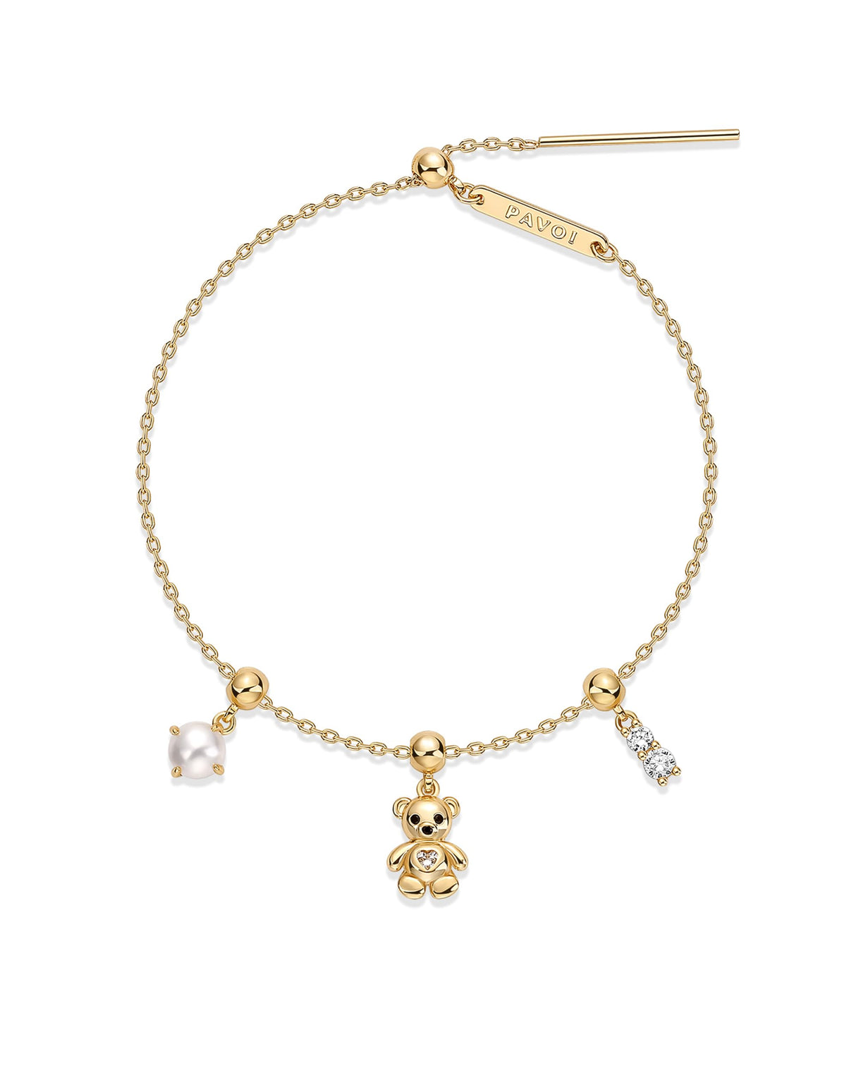 PAVOI Pearl Chain Bracelet Set, 14K Gold Plated, Yellow Gold, Pearl