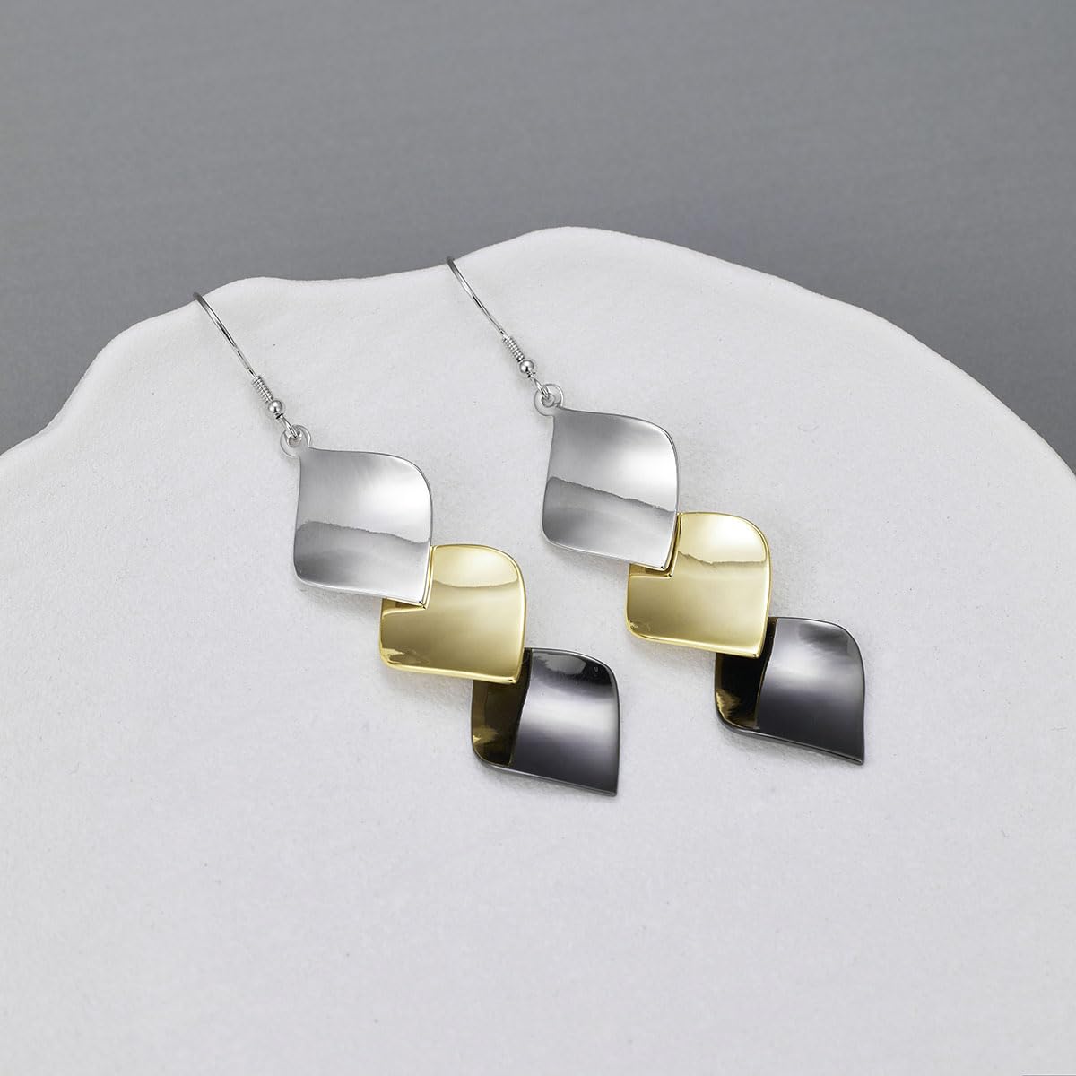GLPAHA Tri-color Square shiny Drop Earrings for women 925 Sterling Silver Hooks