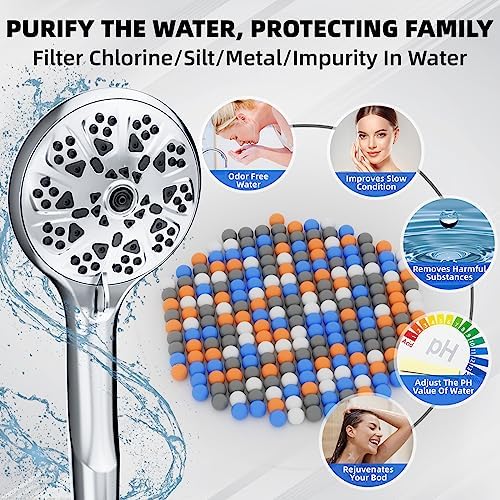 5"Filtered Shower Head with Handheld, High Pressure 10 Spray Settings, 59"Stainless Steel Shower Hose&360° Adjustable Bracket, Quadruple Filtration Design to Improve Water Quality & Bathing Healthier