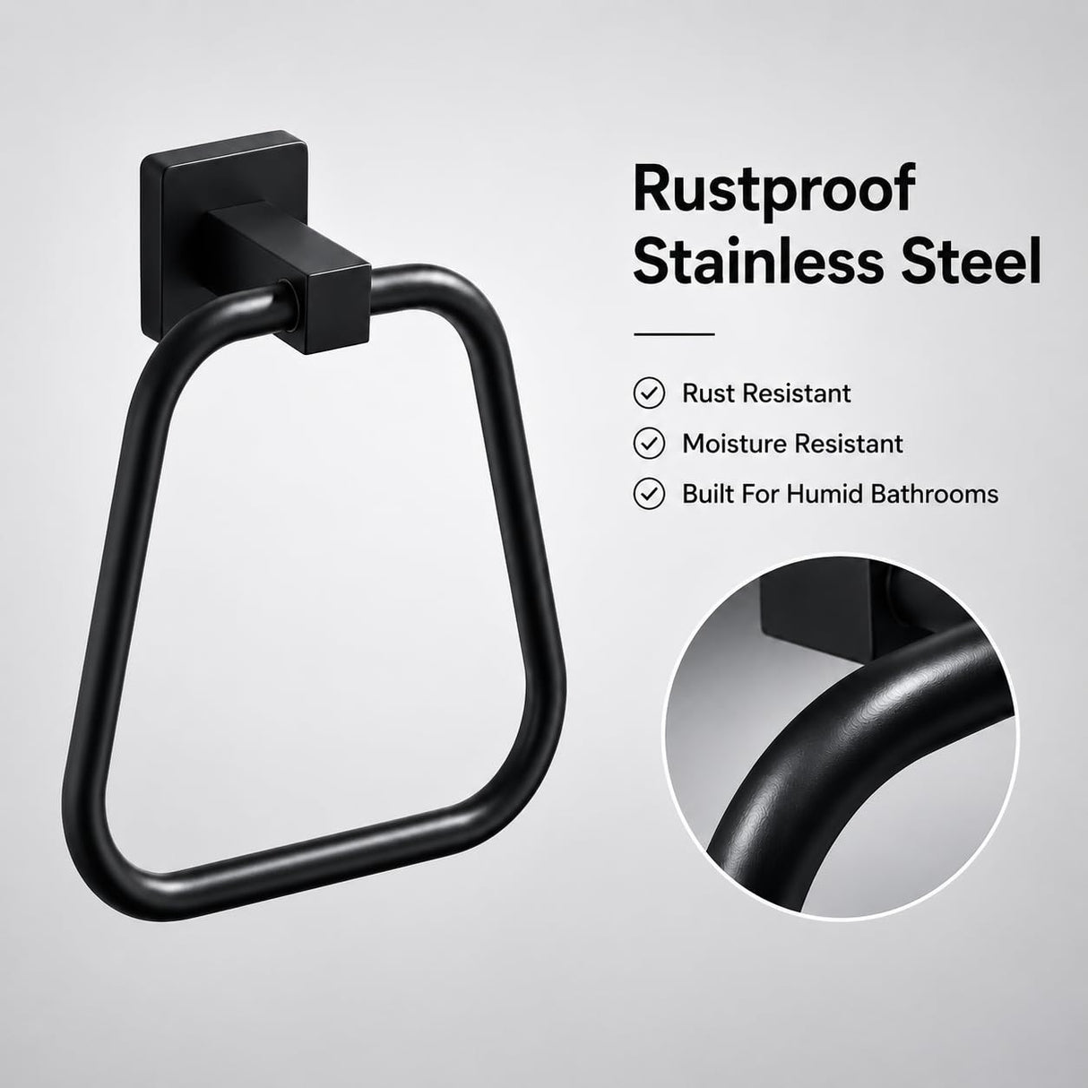 Matte Black Towel Ring for Bathroom 2 Pack, Kitchen Bath Towel Holder Hangers Wall Mount Heavy Duty Stainless Steel