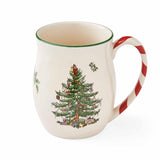 Spode Christmas Tree 14 oz Holiday Mugs (Set of 4) - Festive Coffee Cups with Peppermint Candy Cane Handle, Stoneware Christmas Drinkware Ideal for Hot Cocoa, Holiday Tea & Winter Beverages