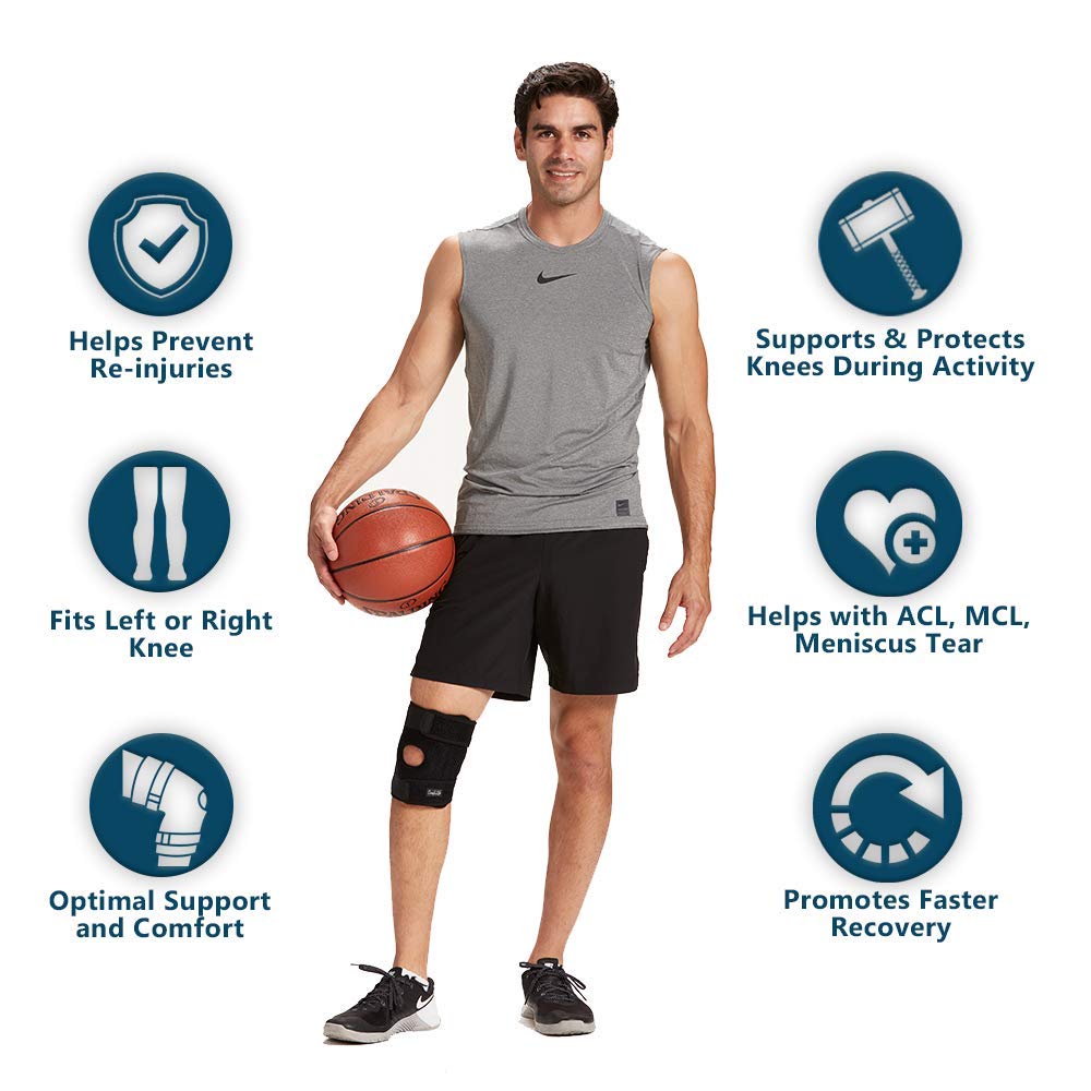 ComfiLife Knee Brace for Knee Pain Relief – Neoprene Knee Brace for Working Out, Running, Injury Recovery – Side Stabilizers – 3 Point Adjustable Compression – Open Patella Support, Non-Slip (Large)