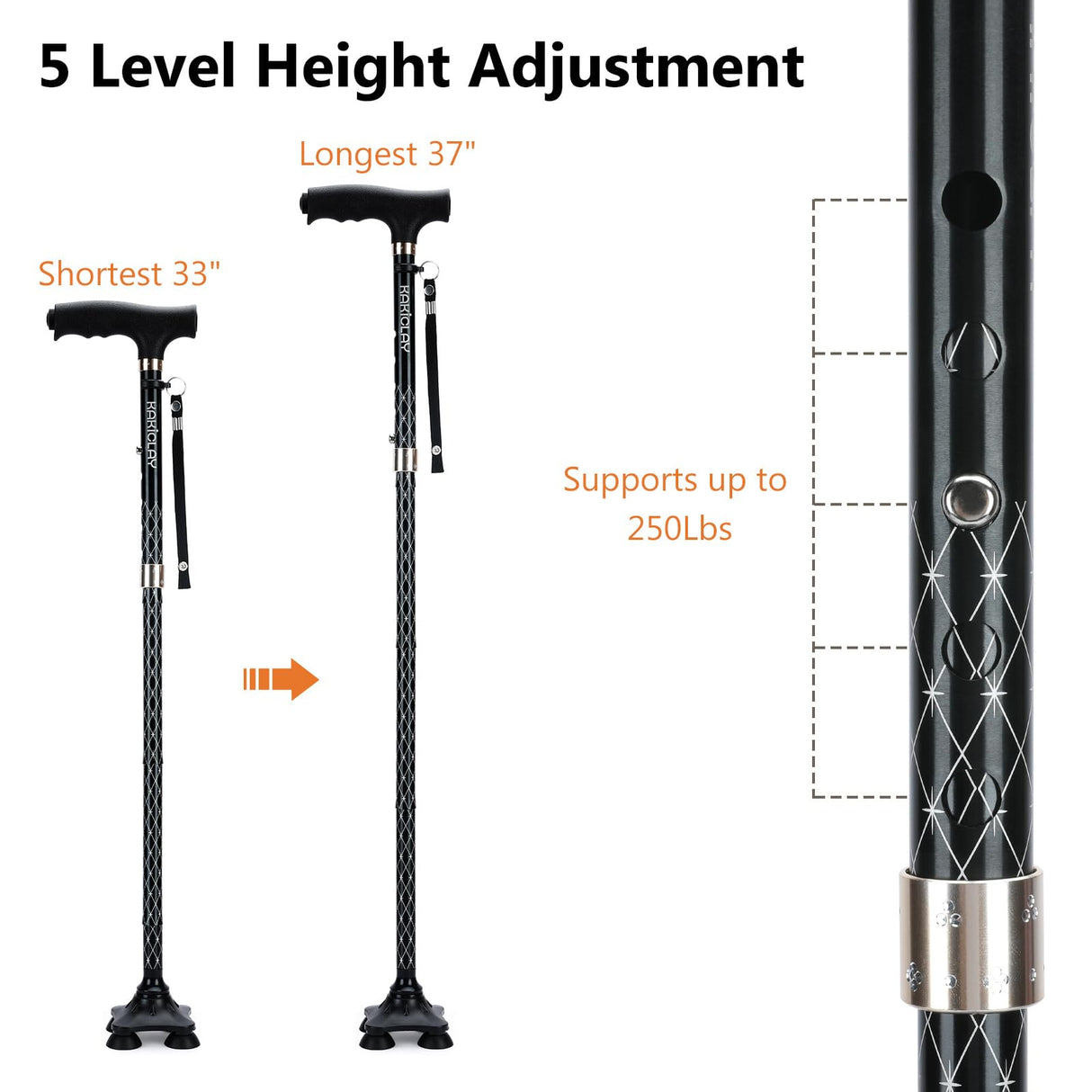 KAKICLAY Folding Walking Cane with LED Light for Women & Men - Foldable, Adjustable, Collapsible Lightweight Aluminum Walking Stick for Seniors & Adults