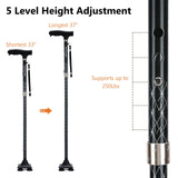 KAKICLAY Folding Walking Cane with LED Light for Women & Men - Foldable, Adjustable, Collapsible Lightweight Aluminum Walking Stick for Seniors & Adults