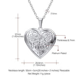 U7 Memorial Photo Locket Necklace, Women Silver Heart Pendant with Engrave