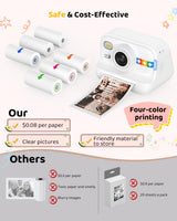 Kids Color Instant Print Camera – Kids Camera with 5 Color Photo Paper, 48MP & 1080P Video, 21 Fun Frames, 32G Card, Christmas/Birthday Gifts for Girls and Boys Ages 3 4 5 6 7 8 9 10 11 12 -White