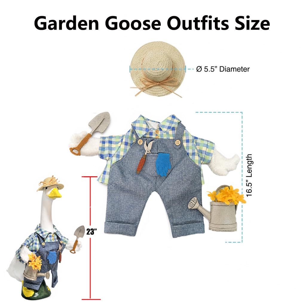 HALSHI Gardener Goose Outfit, Fits Large 23" H Cement Plastic Goose Statue, Spring Porch Goose Clothes with Hat, Felt Tools, Watering Can & Flower for Outdoor Garden Yard Patio Art Decor