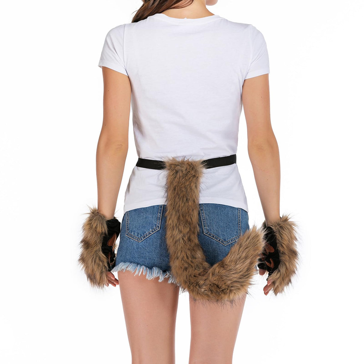Adolala Faux Fur Fox Tail Cat Wolf Set Plush Mask Fluffy Paw Gloves Halloween Christmas Party for Women
