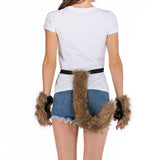 Adolala Faux Fur Fox Tail Cat Wolf Set Plush Mask Fluffy Paw Gloves Halloween Christmas Party for Women