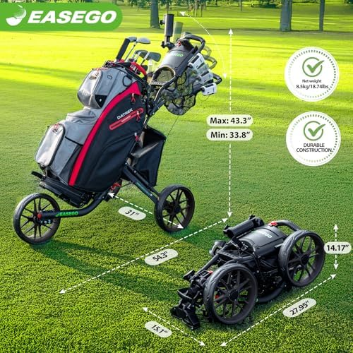 Golf Push Cart 3 Wheel : Golf Bag Cart Foldable with Phone Holder/Cup/Umbrella Holder Compact Golf Pull Carts Quick Fold Golf Caddy Push Carts with Large Wheelbase for Different Terrain