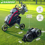 Golf Push Cart 3 Wheel : Golf Bag Cart Foldable with Phone Holder/Cup/Umbrella Holder Compact Golf Pull Carts Quick Fold Golf Caddy Push Carts with Large Wheelbase for Different Terrain