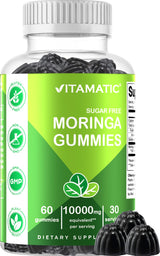 Vitamatic 2 Packs Sugar Free Moringa Gummies- 10000 mg Equivalent Per Serving (from 50:1 Extract 200 mg)- Complete Green Superfood 20X Extract - 60 Pectin Based Gummies