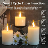 LEDHOLYT Rechargeable Flameless Glass Pillar Candles–Gifts for Women,–Set of 3, Realistic Flickering LED Flame,Remote & Timer, Ideal for Living Room, Bedroom & Halloween Festival Home Party Decor