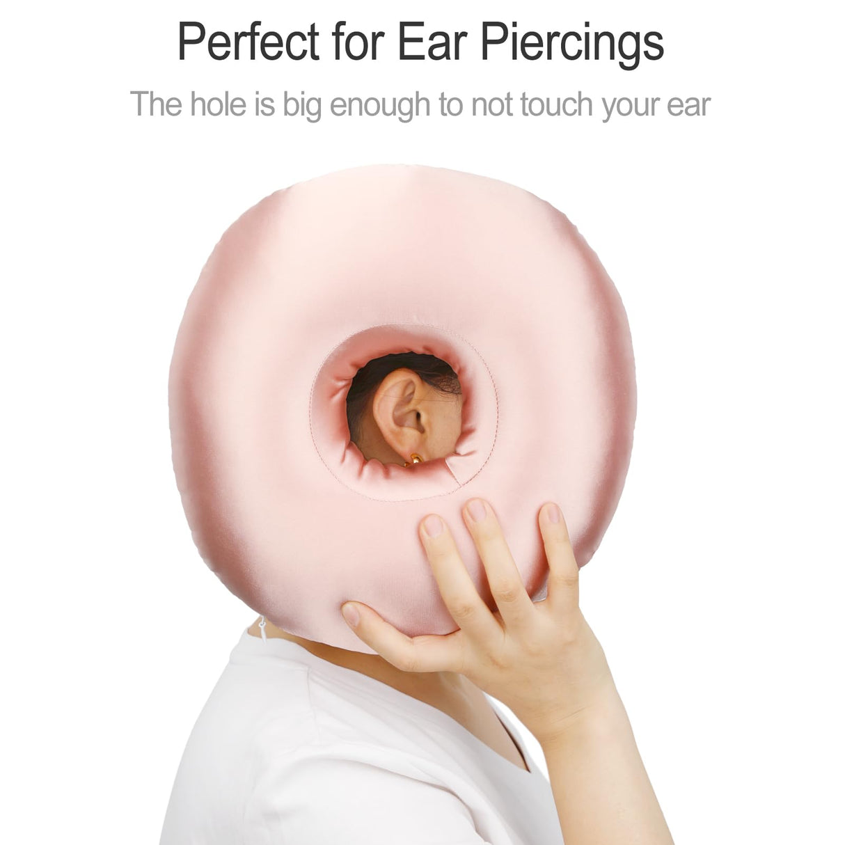 Heal n Hope Silky Satin Piercing Pillow Ear Pillows Donut with Hole for Ear Pain CNH Piercing Pain Relief Sleeping Pressure Sore Side Sleepers Smooth Cooling Ear Guard Protector, Coral