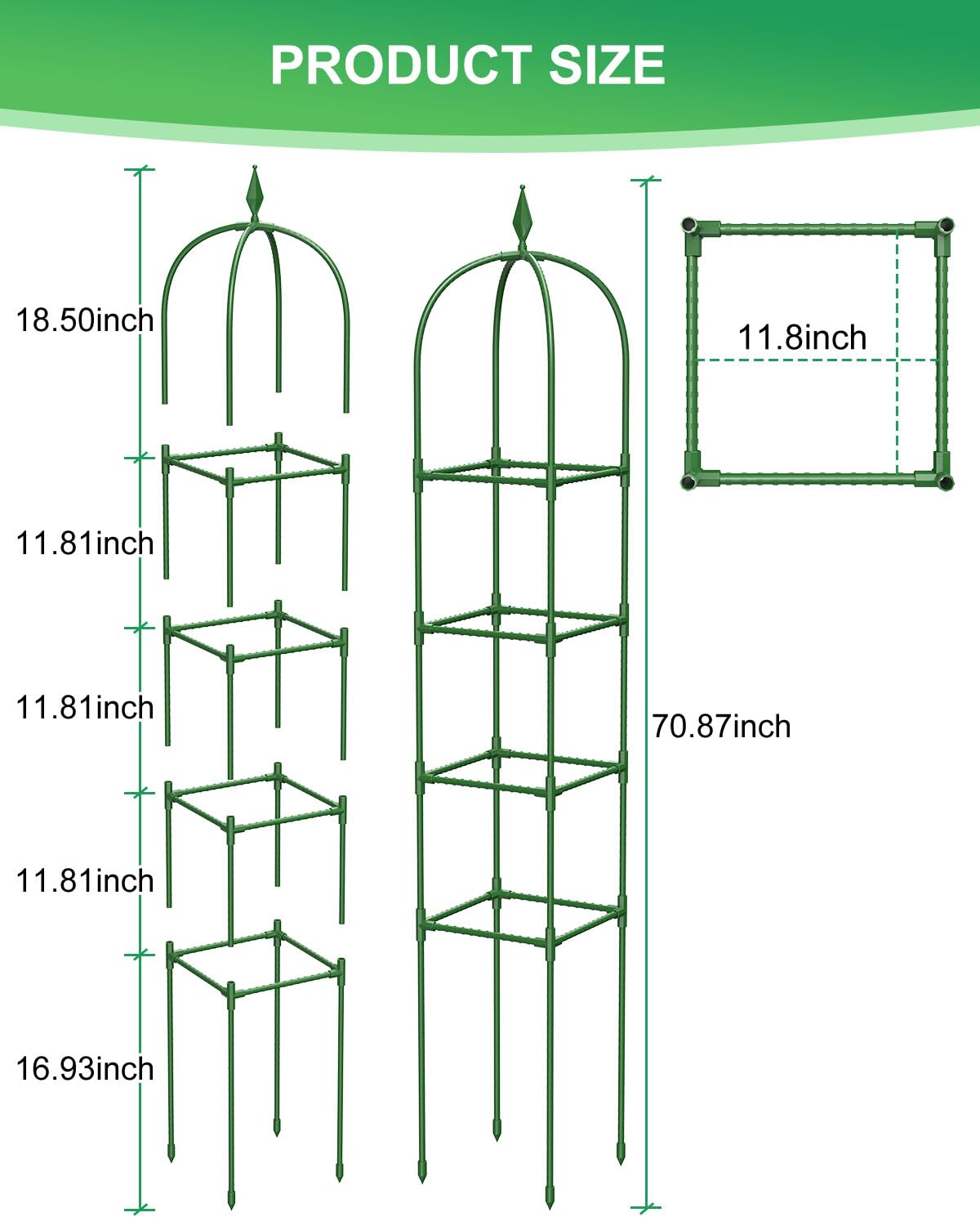 MYMULIKE 2 Pack Garden Obelisk Trellis for Climbing Plants Outdoor & Indoor - 6Ft Rustproof Garden Trellis Plant Support Cage for Vines, Flowers, Vegetables, Roses | Heavy-Duty, Adjustable