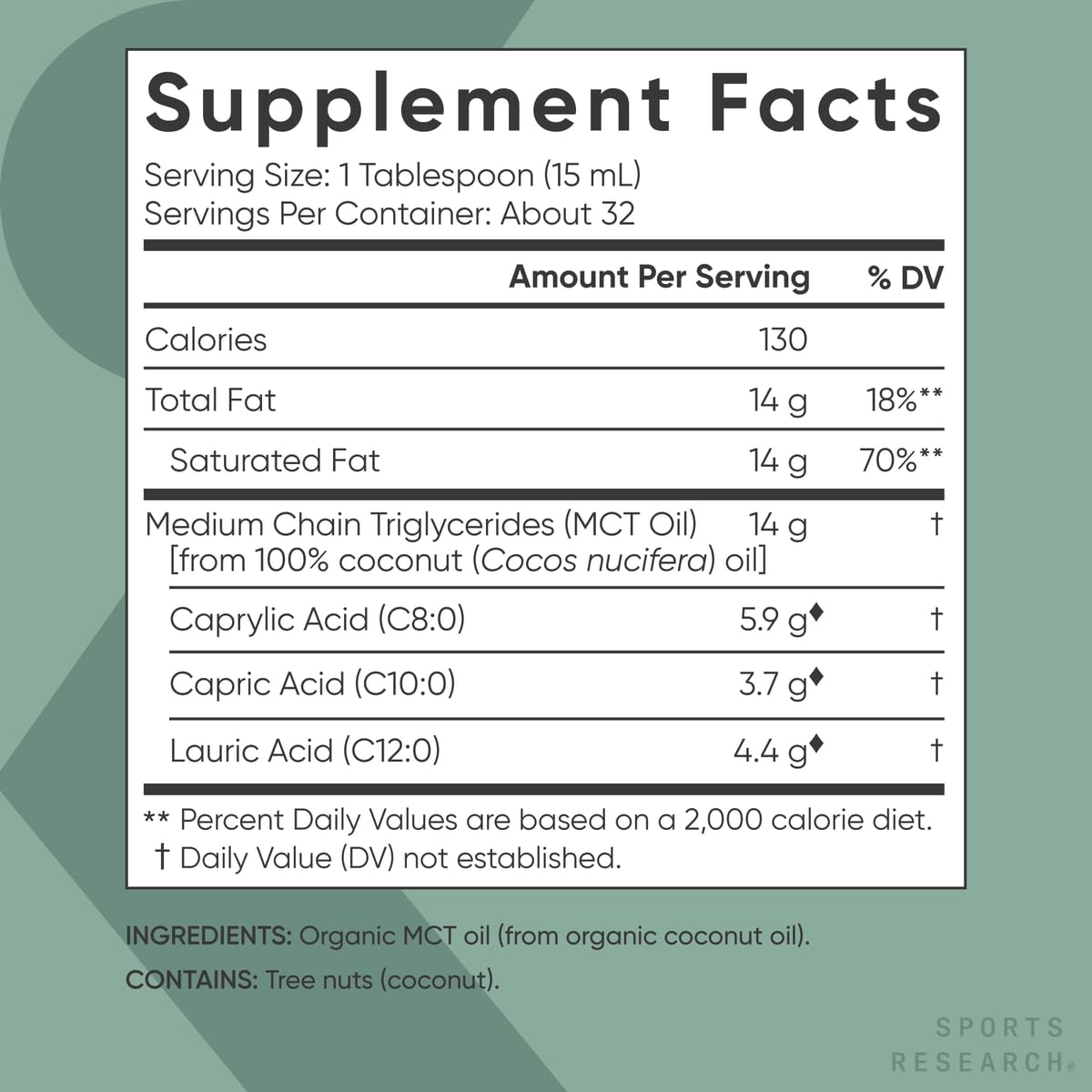 Sports Research Organic MCT Oil - Keto & Vegan MCTs C8, C10, C12 from Coconuts - Fatty Acid Brain & Body Fuel, Flavorless, Non-GMO & Gluten Free - Perfect in Coffee, Tea & Protein Shakes - 16 oz