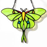 Stained Glass Window Hanging Luna Moth Suncatcher, IDEA SHOW 7.3Inch Handmade Real Glass Butterfly Suncatcher Ornament for Home Decor, Elegant Green Butterfly Memorial Gift for Women, Mom, Grandma
