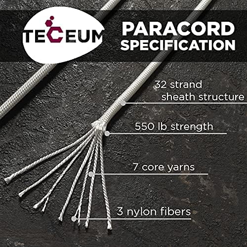 TECEUM 5/32" Paracord Rope 1000 – 1000ft / 200ft / 100ft / 50ft – Tactical Parachute Cord 4mm – 45+ Colors – Nylon String for Survival & Camping Gear – Stripe Cord for Survival – Utility Rope