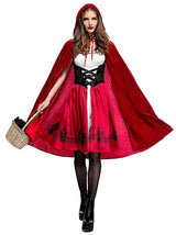 Simplecc Women Little Red Riding Hood Costume Christmas Halloween Party Dress with Cape Medium