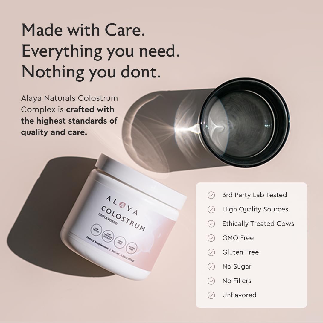 Alaya Naturals Bovine Colostrum Powder – Superfood, Bioactive Colostrum for Gut Health, Immune Support, Hormonal Balance & Muscle Recovery, Bioavailable, Non-GMO, Gluten Free