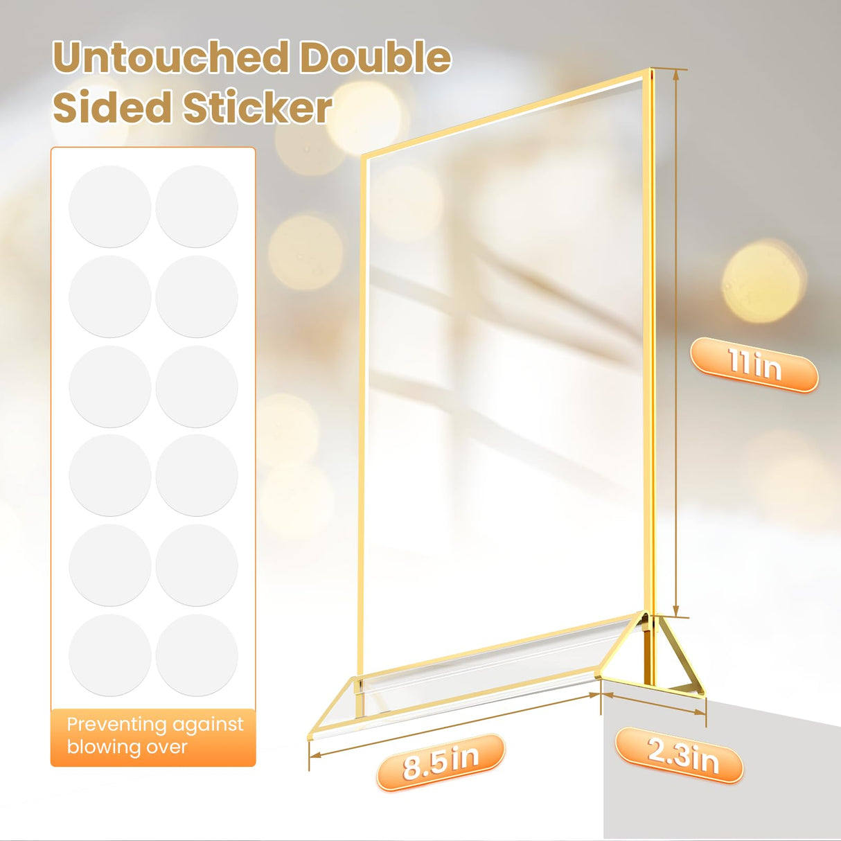 YOAEAILY Acrylic Sign Holder 8.5X11 Gold Frames Double-Sided Gold Picture Frames for Flyer Holder Menu Holder Wedding Table Number Holder Christmas Photo Frame with Removable Sticky Dots -6 Pack