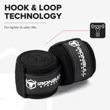 Iron Bull Strength Knee Wraps (1 Pair) - 80" Elastic Knee and Elbow Support & Compression - For Weightlifting, Powerlifting, Fitness, WODs & Gym Workout - Knee Straps for Squats (Black)