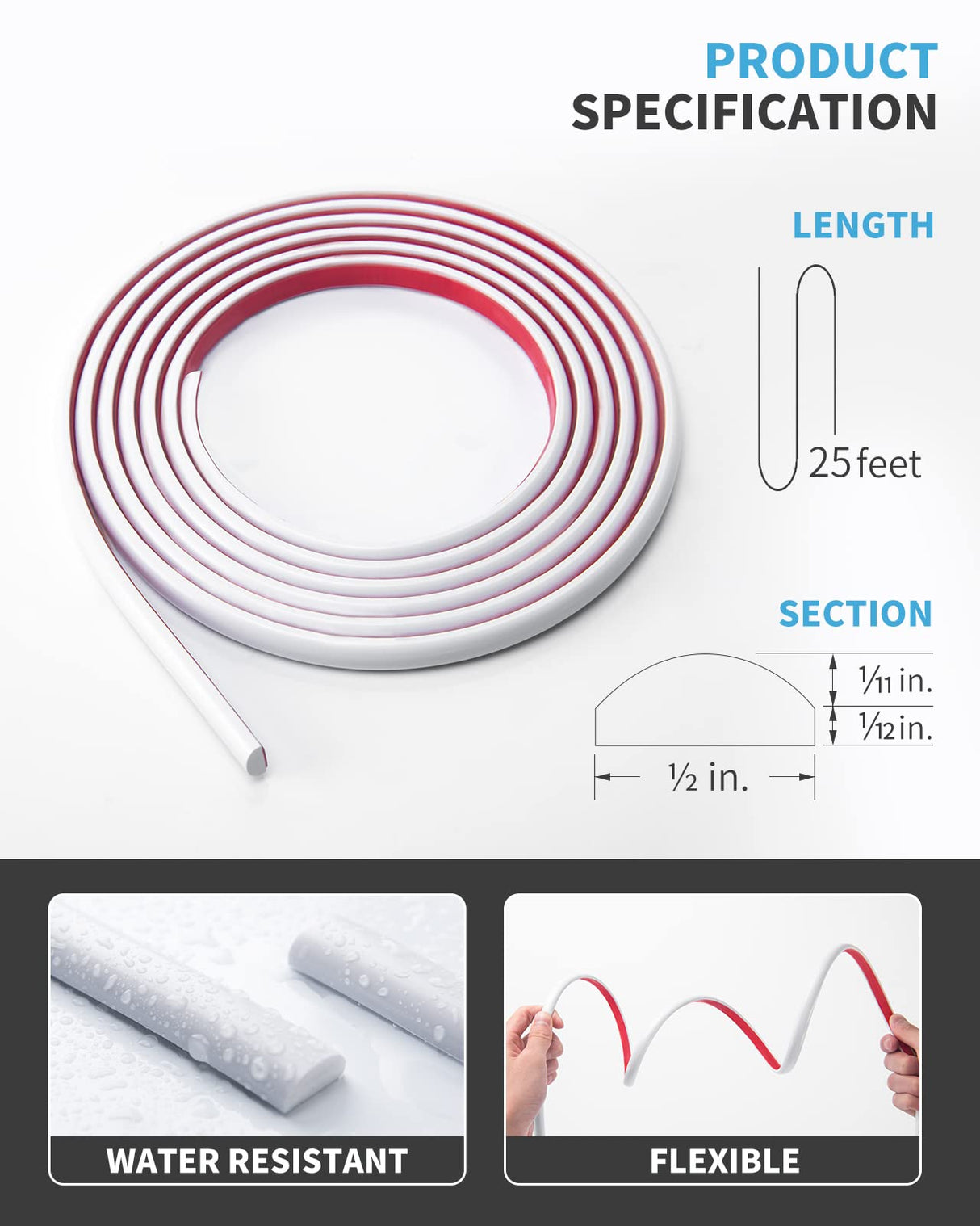 Art3d 25 Ft Peel and Stick Trim for Backsplash Tile Edge, Self-Adhesive Liner for Corner Decor in White