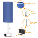Dott Arts Table Lamp for Bedroom, 3-Color Bedside Lamps with Pull Chain, Bedroom Table Lamps for Nightstand,AC Outlet Small Lamp for Living Room, Bulb Included Blue