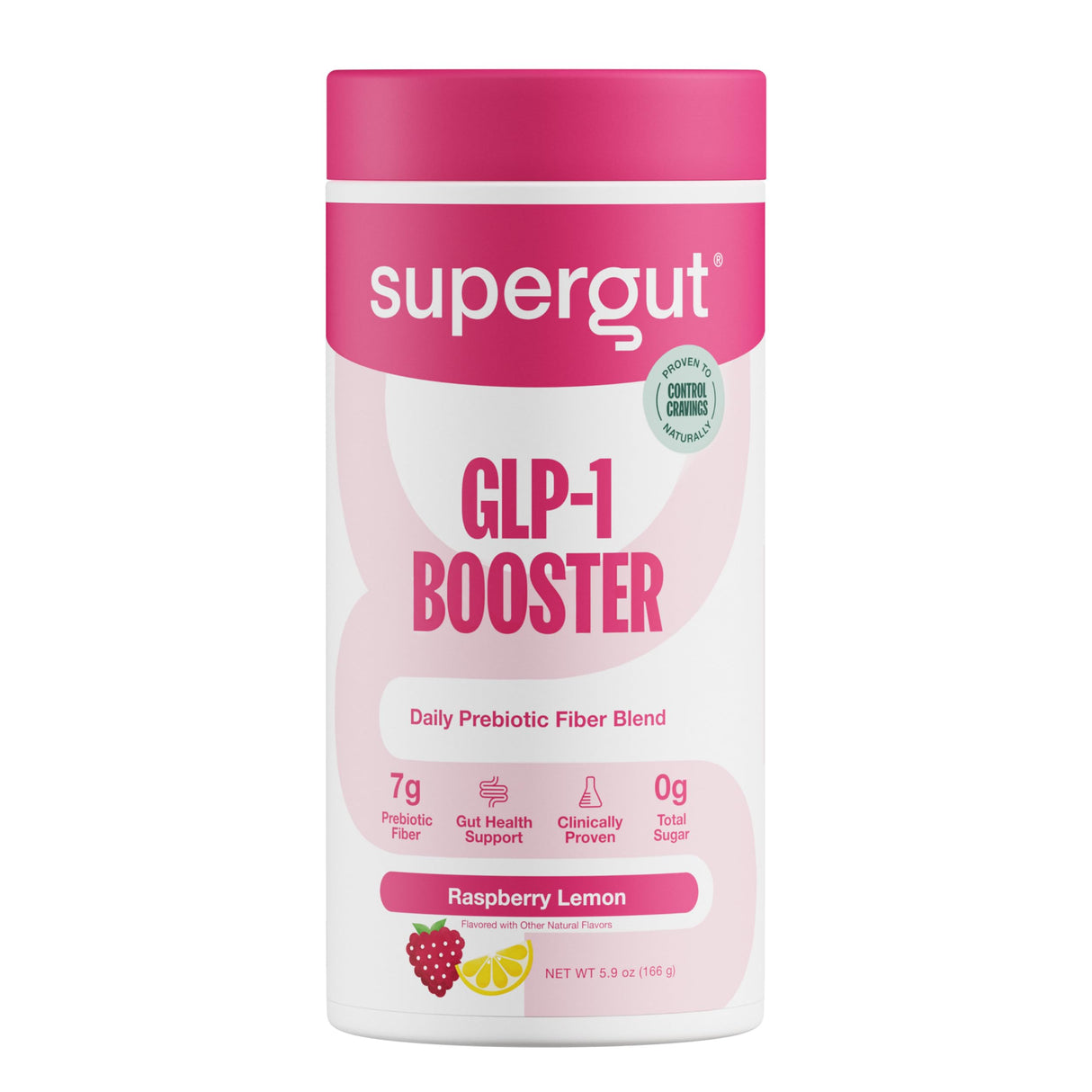 Supergut Gut Healthy Flavored GLP-1 Booster, Raspberry Lemon - High Fiber GLP-1 Supplement Powder for Women & Men - Sugar-Free Drink Mix for Gut Health & Digestive Support (18 Servings)