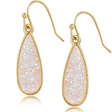 Faux Opal Druzy Drop Dangles, Gold Tone Sparkly Teardrop Earrings for Women