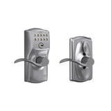 Schlage Camelot Keypad Lock with Lever Handle, Electronic Keyless Door Entry, Flex Lock Auto‑Lock Option, Satin Chrome, FE595 CAM 626 ACC