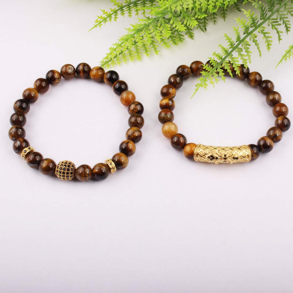 BOMAIL 8mm Tiger Eye Stone Beads Bracelet