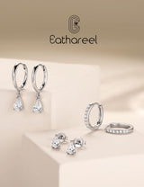 3 Pairs 925 Sterling Silver Hoop Earrings, White CZ