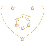 Gold Necklaces Bracelets Earring Set - 18K Gold Plated Flower Bracelet Chain,Stainless Steel Non Tarnish Floral Pendant Stud Jewelry Sets,Christmas Birthday Lucky Gift for Mom Wife Daughter Girlfriend