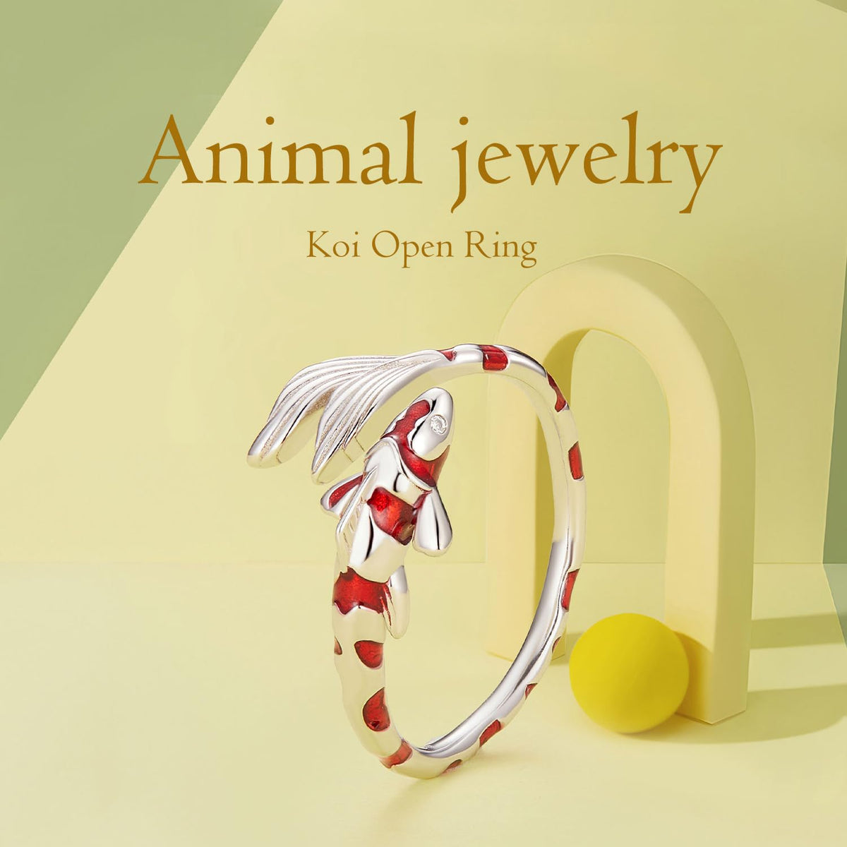 VOROCO Sterling Silver adjustable Rings Gold Plating trendy personality Fish Rings for Women and (koi fish)