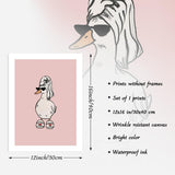 Dazzlewall Funny Duck Wall Art, Pink Cool Sunglass Goose Wall Artwork Print Minimalist Animal Bathrobe Painting for Bathroom Bathtub Toilet Decor, 12x16 in Unframed